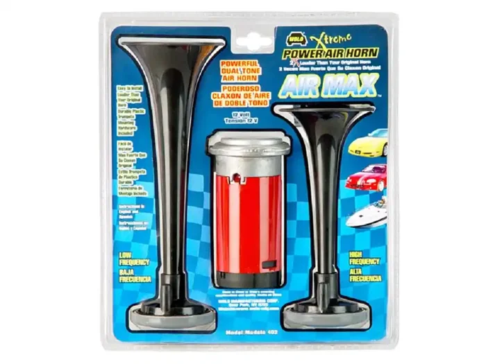 Wolo (402) Air Max Black Plastic Trumpet Horns – 12 Volt, High And Low Tone