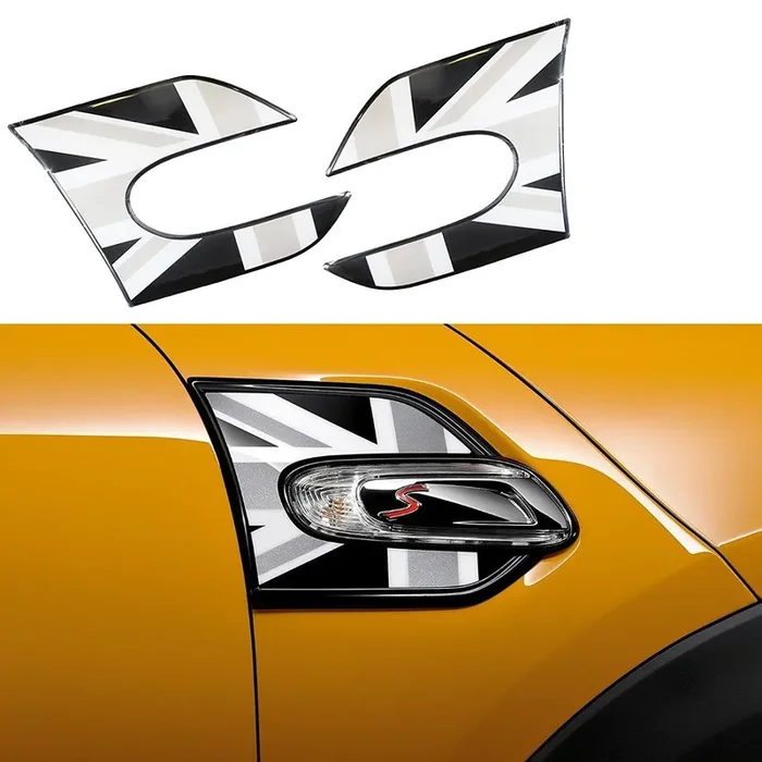 Xotic Tech 2X Side Exterior Fender Scuttles Union Jack Style Decal Stickers Replacement Decoration Accessories,Compatible With Mini Cooper F55 2015+,F56 2014+(Black)