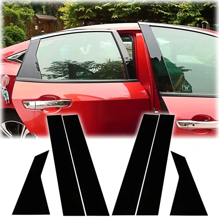 Xotic Tech Pillar Post Side Door Window Cover Trim Pre-Cut Molding, Compatible With Honda Civic Sedan 10Th Gen 2016-2021 (Glossy Black)