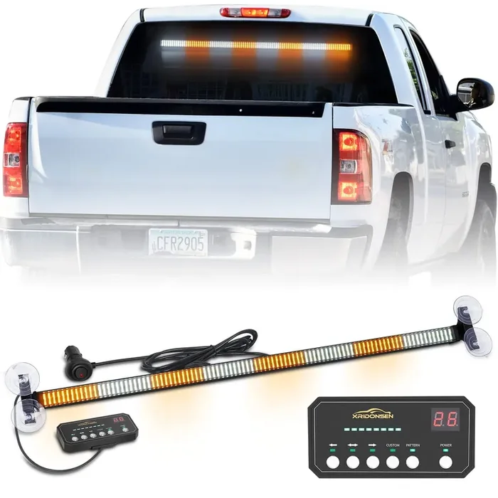 XRIDONSEN 35 Traffic Advisor Light Bar – 144 LED Amber/White Emergency Strobe Lights w/Directional Arrows for Trucks & Construction Vehicles