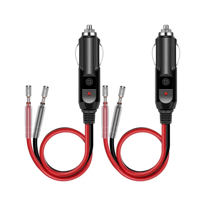Yonhan Cigarette Lighter Male Plug 12V Fused Replacement 2 Pack, Male Cigarette Lighter Plug Adapter With Leads & Led Light, 12V Plug Connector Socket 1Ft 16Awg Extension Cable With 15A Fuse
