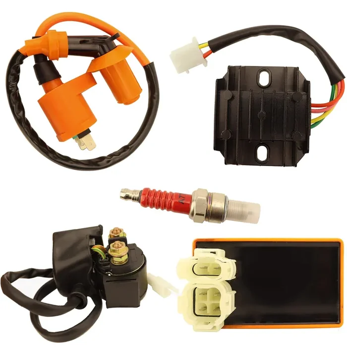 Zsoog Gy6 Ignition Coil Voltage Regulator Solenoid Relay 6 Pin Cdi Box Spark Plug Kit For 50Cc 125Cc 150Cc Atv Quad Go Kart Dirt Bike Pit Bike Moped Scooter