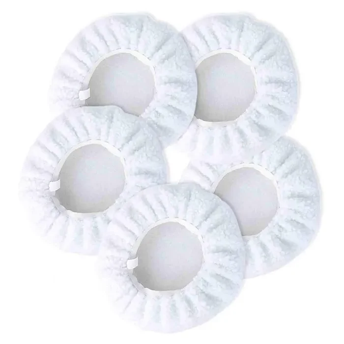 Zytc Car Polishing Waxing Sleeve Woolen Polisher Pad Bonnet Microfiber Waxer Pad Soft Pack Of 5 (Wool White, 7‘‘-8‘‘)